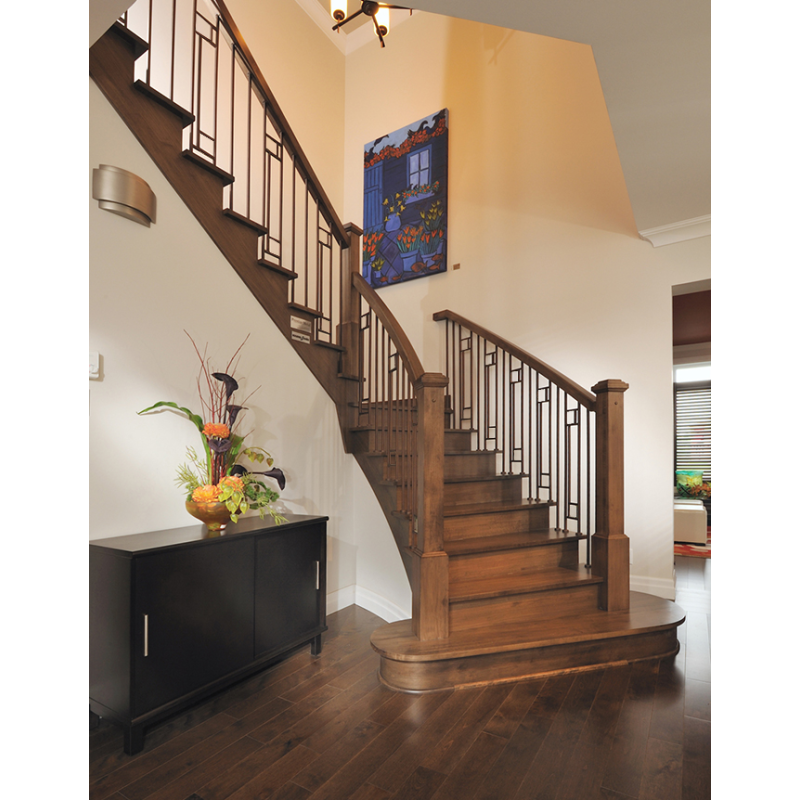   GT SERIES  HALF-TURN WOOD STAIRCASE WITH FORGED STEEL BALUSTERS  - GT 010 - Prestige Metal