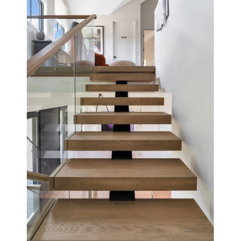 Escalier flottant en bois avec gardecorps en panneaux de verre et — free download