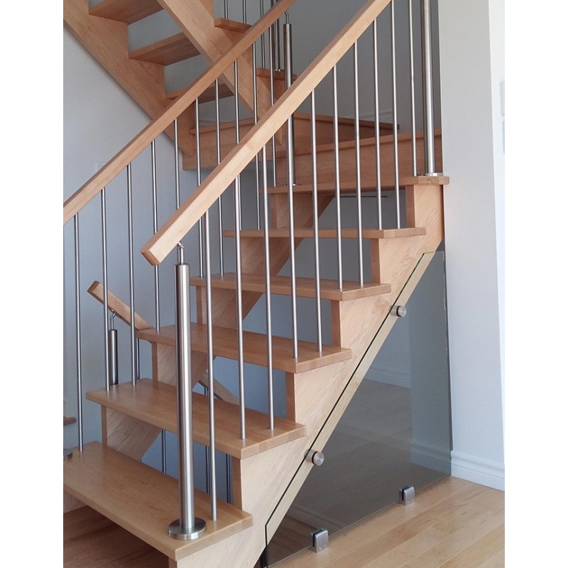   ZH SERIES  STAIRCASE WITH WOODEN STEPS & HANDRAILS AND STAINLESS STEEL BALUSTERS.  - ZH 058 - Prestige Metal