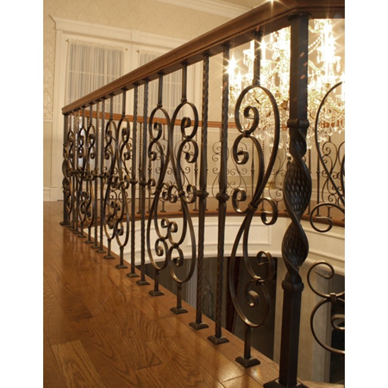   PT SERIES  WOODEN STAIRCASE WITH FORGED STEEL NEWEL POSTS AND BALUSTERS  - PT 040 - Prestige Metal