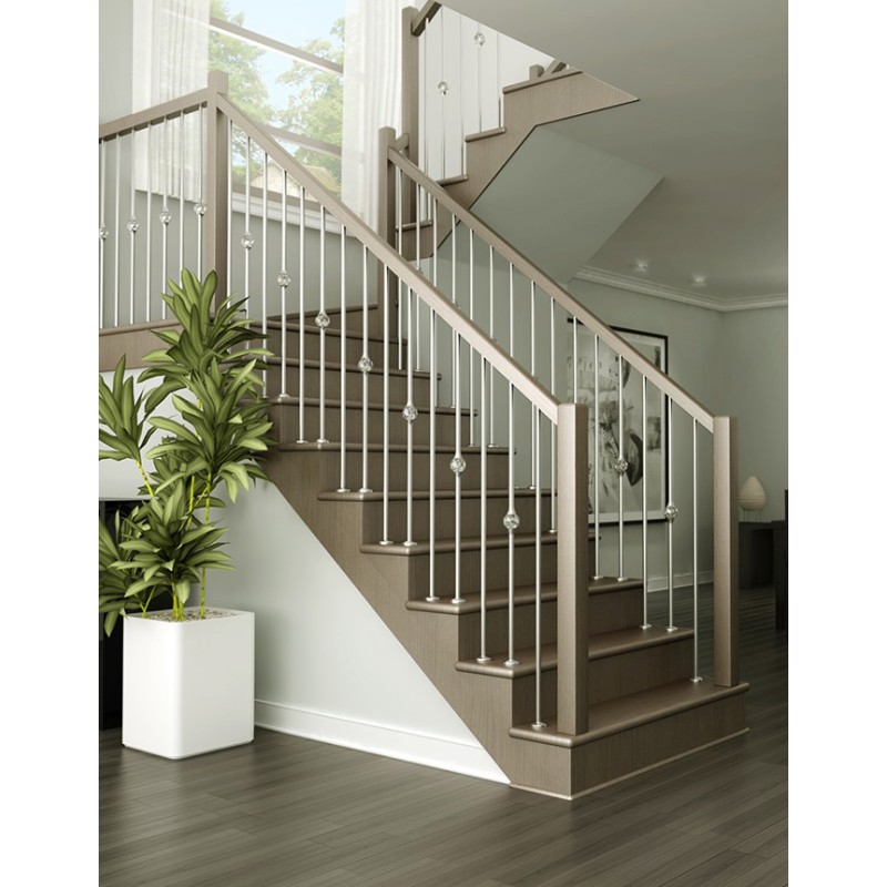   SÉRIE ZH  ESCALIER EN BOIS AVEC BARREAUX EN ACIER INOXYDABLE  - ZH 020 - Prestige Metal