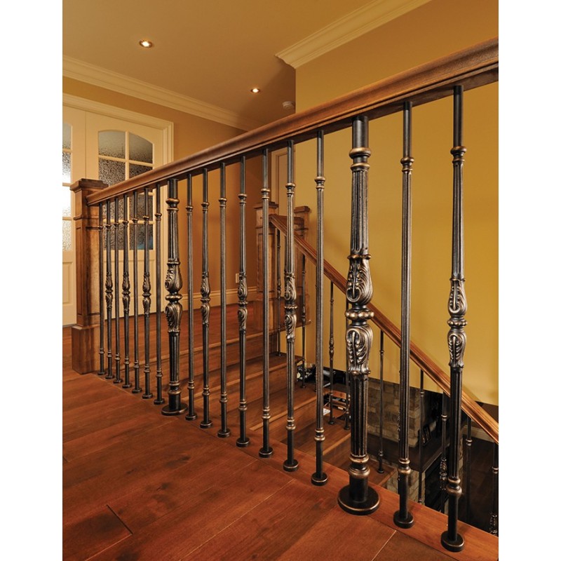 Wooden Staircase Handrail With Forged Steel Balusters And Newel Posts H 091 Prestige Metal