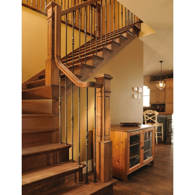   H SERIES  QUARTER-TURN WOOD STAIRCASE WITH FORGED STEEL BALUSTERS  - H 091 - Prestige Metal